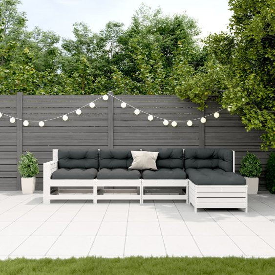 5-tlg. Garten-Lounge-Set mit Kissen Massivholz Kiefer
