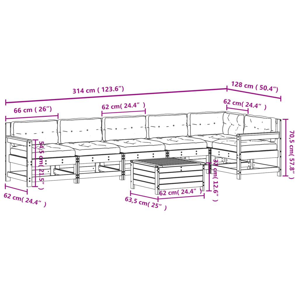 7-tlg. Garten-Lounge-Set mit Kissen Massivholz Douglasie