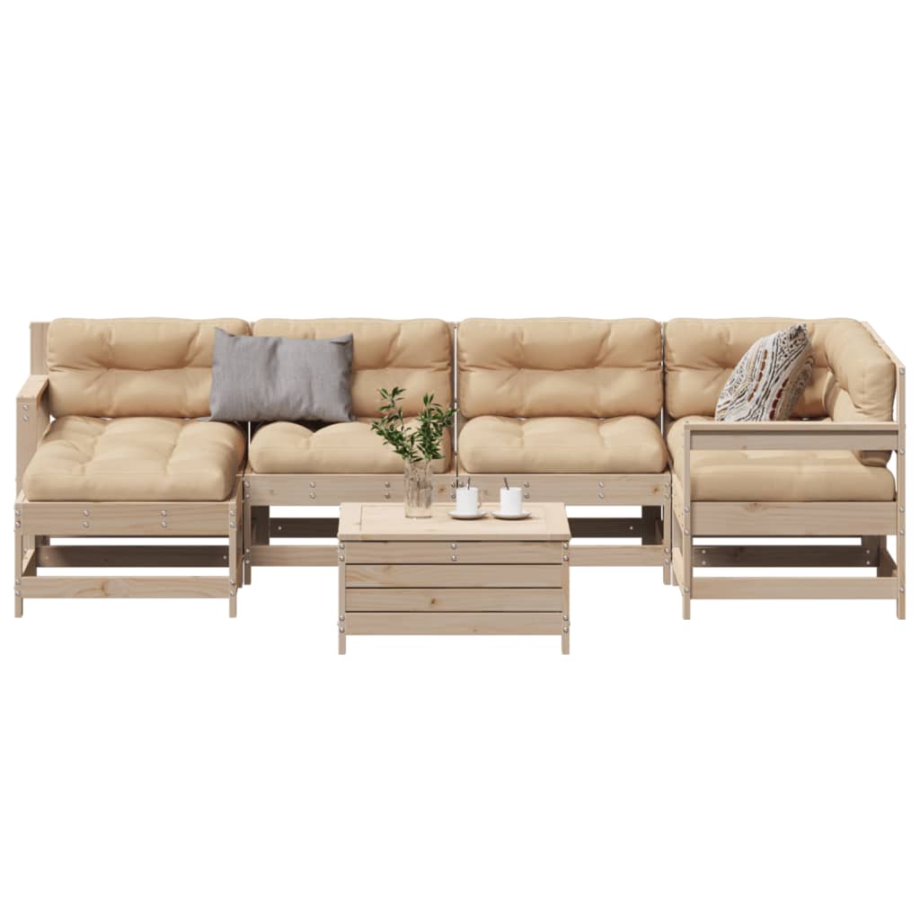 7-tlg. Garten-Lounge-Set mit Kissen Weiß Massivholz Kiefer