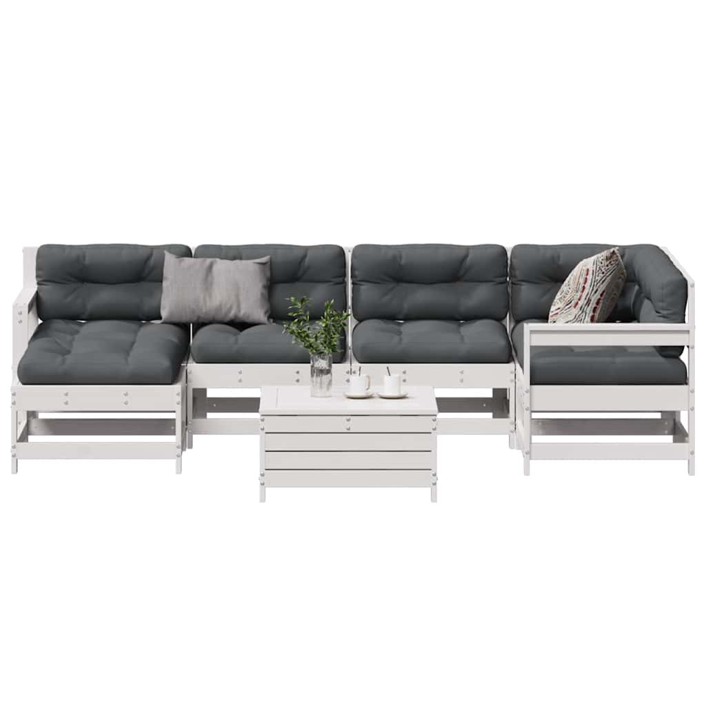 7-tlg. Garten-Lounge-Set mit Kissen Weiß Massivholz Kiefer