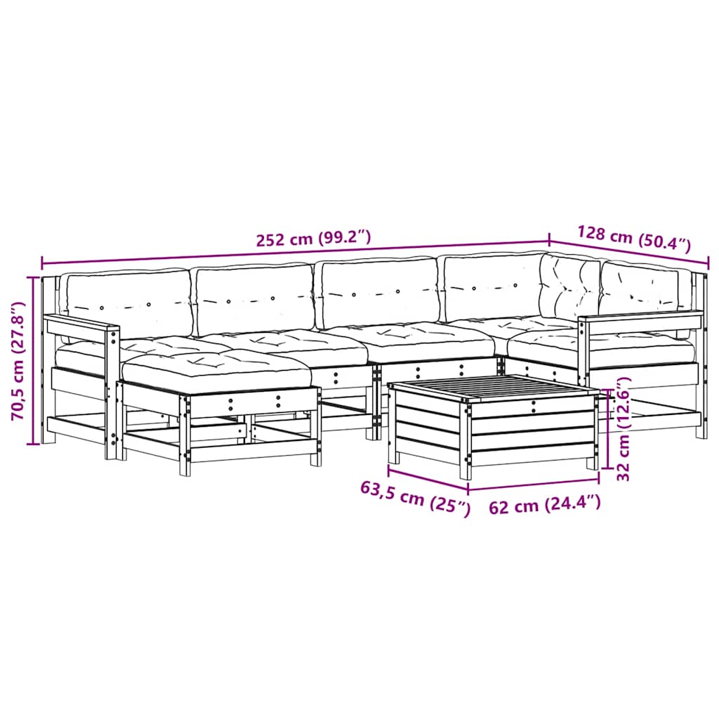 7-tlg. Garten-Lounge-Set mit Kissen Weiß Massivholz Kiefer