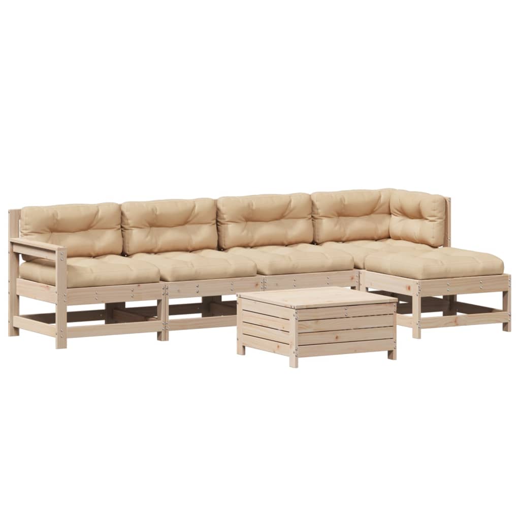 6-tlg. Garten-Lounge-Set mit Kissen Massivholz Kiefer
