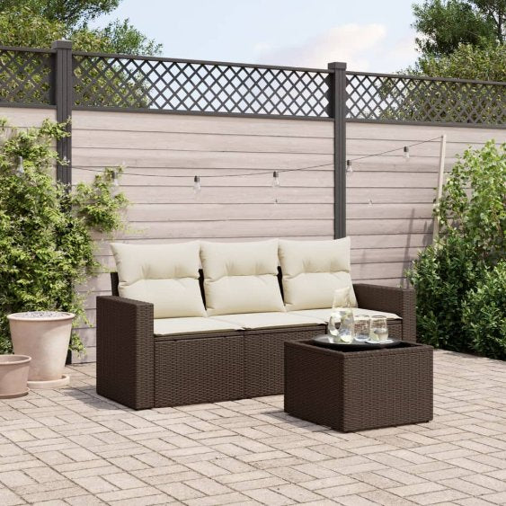 vidaXL 3-tlg. Garten-Sofagarnitur mit Kissen Schwarz Poly Rattan