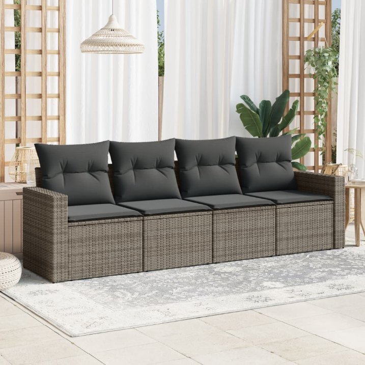 vidaXL 4-tlg. Garten-Sofagarnitur mit Kissen Schwarz Poly Rattan