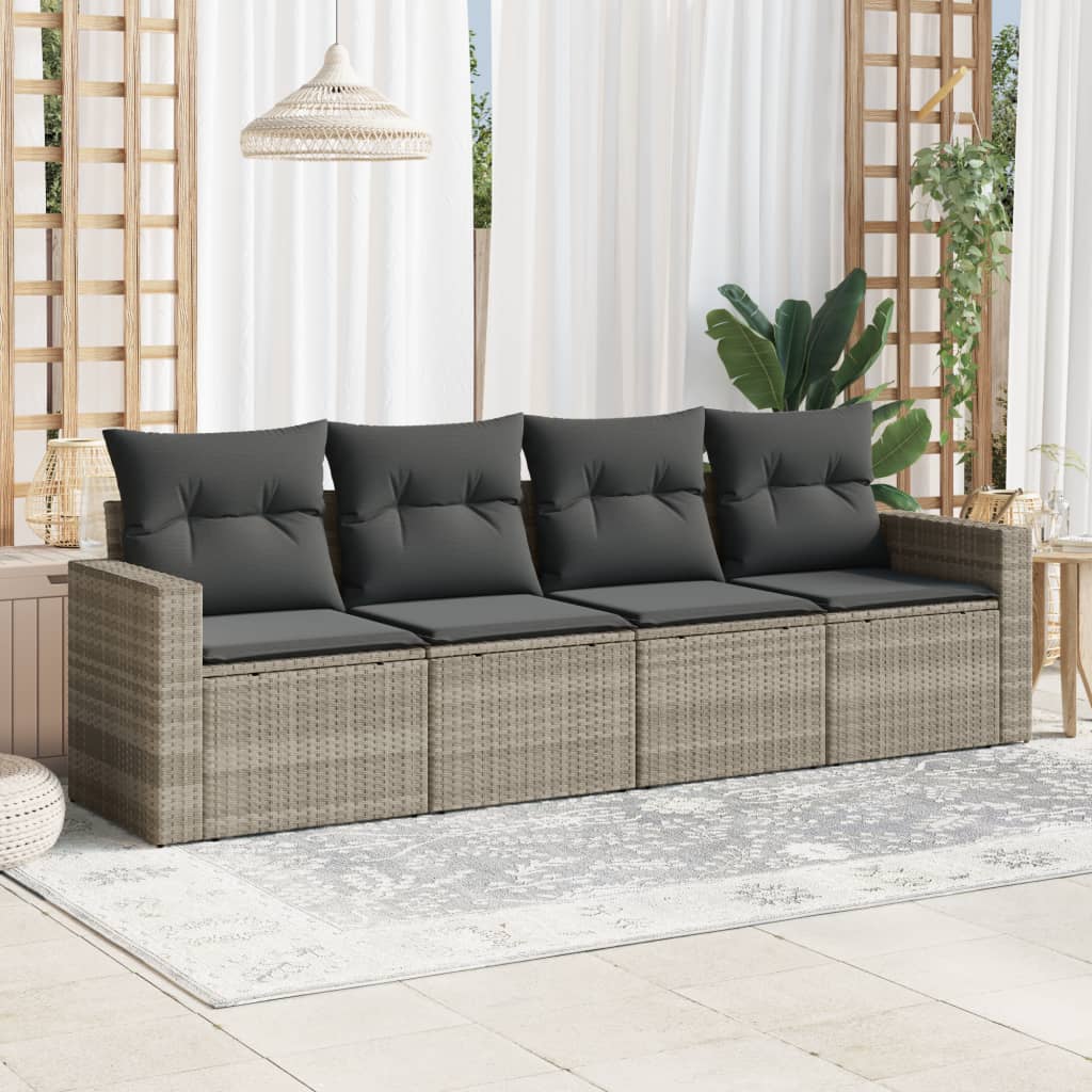 vidaXL 4-tlg. Garten-Sofagarnitur mit Kissen Schwarz Poly Rattan