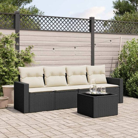 vidaXL 4-tlg. Garten-Sofagarnitur mit Kissen Schwarz Poly Rattan