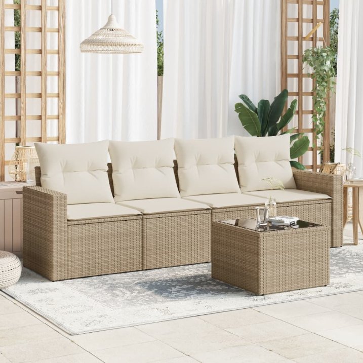 vidaXL 4-tlg. Garten-Sofagarnitur mit Kissen Schwarz Poly Rattan