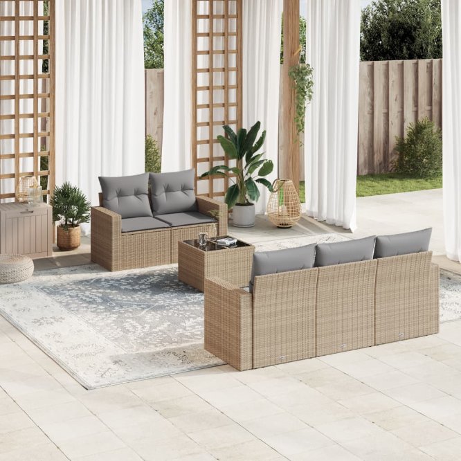 vidaXL 6-tlg. Garten-Sofagarnitur mit Kissen Schwarz Poly Rattan