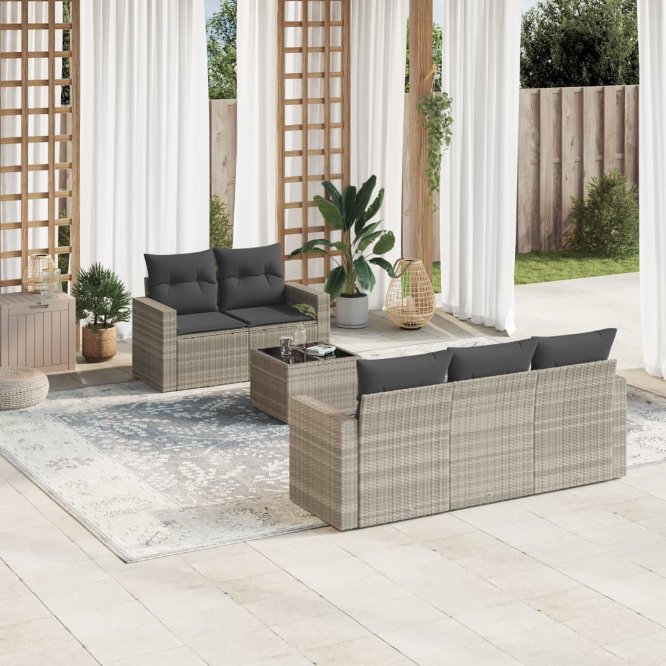vidaXL 6-tlg. Garten-Sofagarnitur mit Kissen Schwarz Poly Rattan