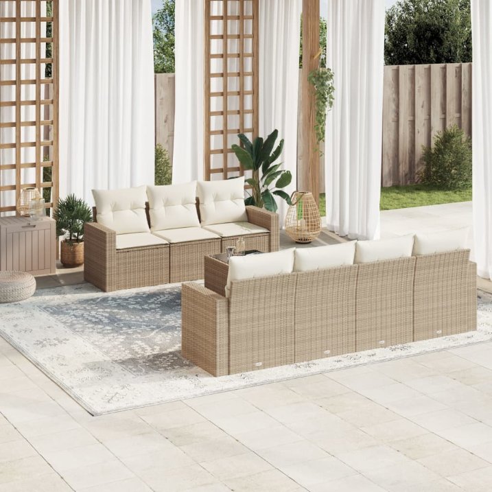 vidaXL 8-tlg. Garten-Sofagarnitur mit Kissen Schwarz Poly Rattan