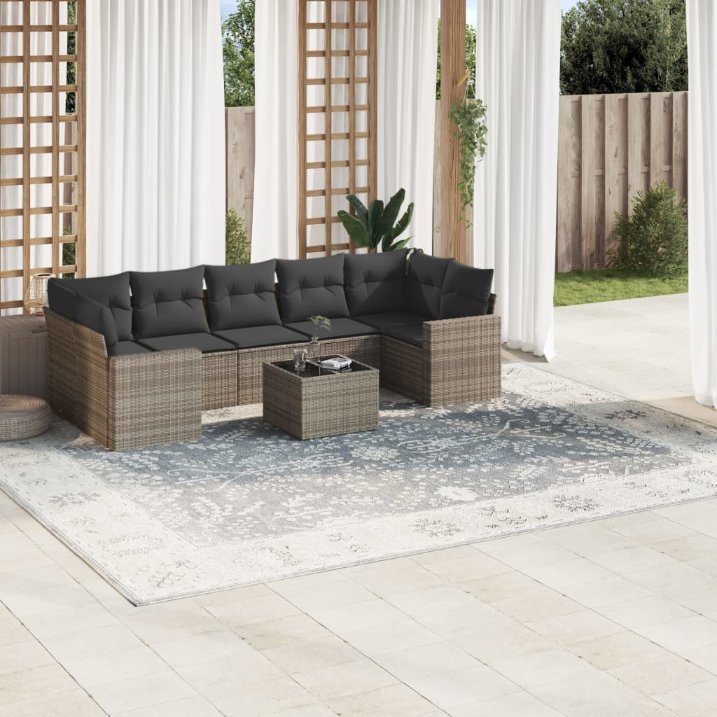 vidaXL 8-tlg. Garten-Sofagarnitur mit Kissen Schwarz Poly Rattan