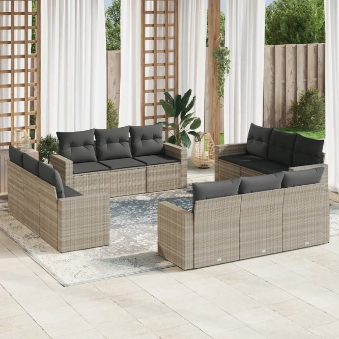 vidaXL 12-tlg. Garten-Sofagarnitur mit Kissen Schwarz Poly Rattan