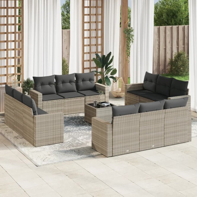 vidaXL 12-tlg. Garten-Sofagarnitur mit Kissen Schwarz Poly Rattan