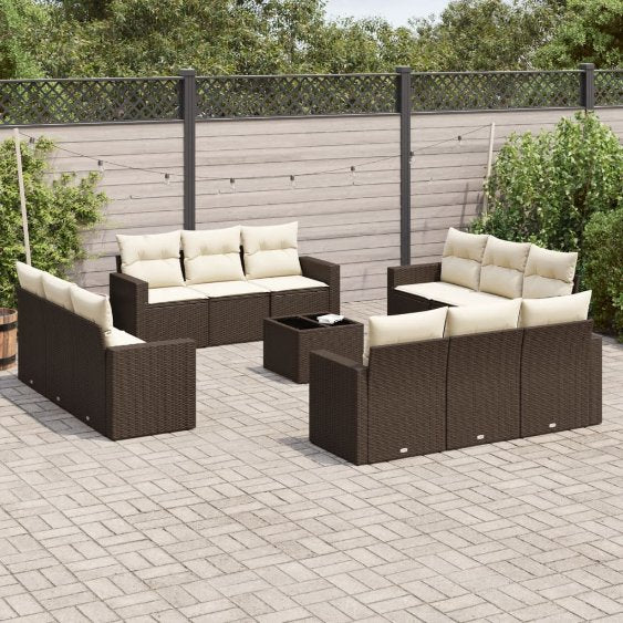 vidaXL 12-tlg. Garten-Sofagarnitur mit Kissen Schwarz Poly Rattan