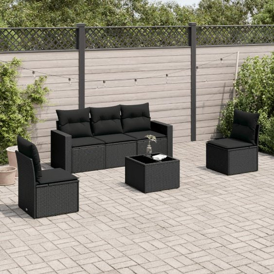 vidaXL 5-tlg. Garten-Sofagarnitur mit Kissen Schwarz Poly Rattan