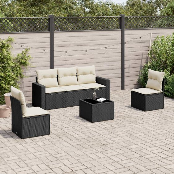 vidaXL 5-tlg. Garten-Sofagarnitur mit Kissen Schwarz Poly Rattan