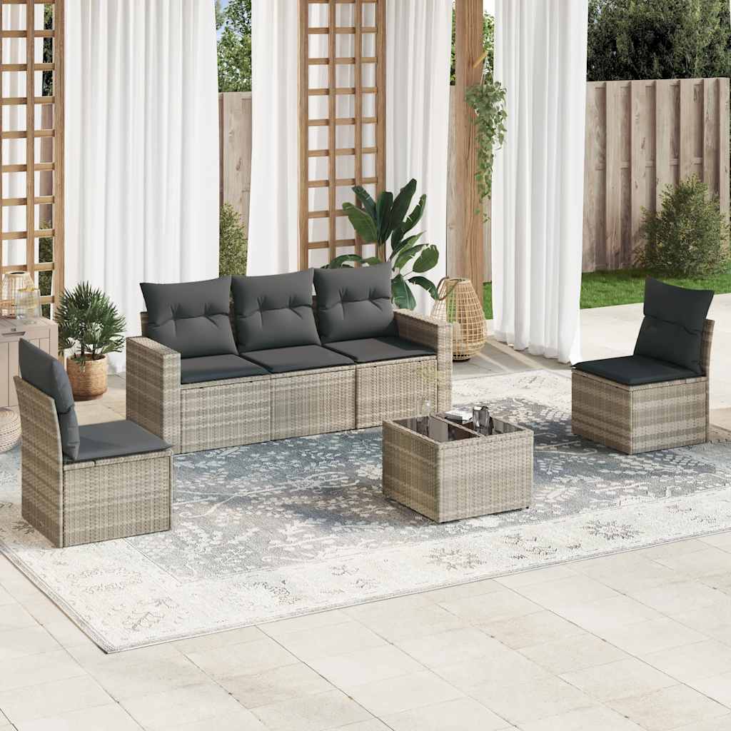 vidaXL 5-tlg. Garten-Sofagarnitur mit Kissen Schwarz Poly Rattan