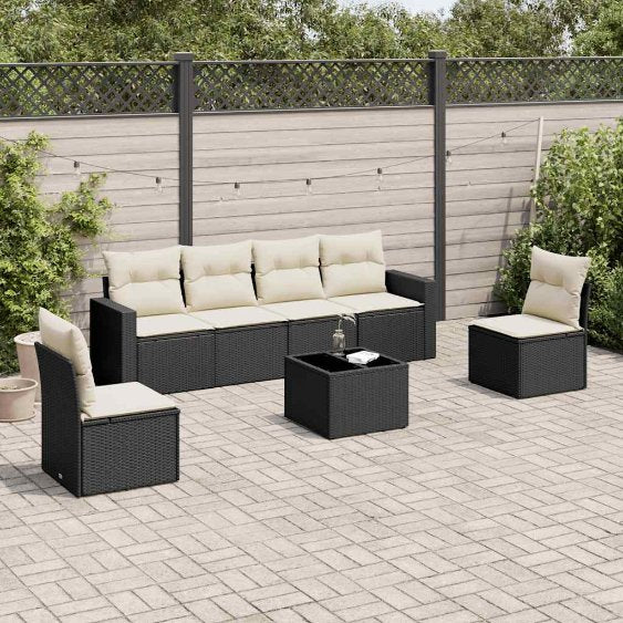 vidaXL 6-tlg. Garten-Sofagarnitur mit Kissen Schwarz Poly Rattan