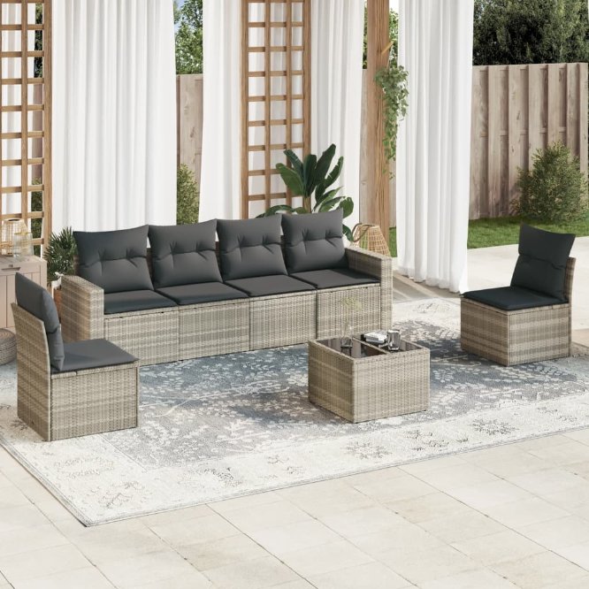 vidaXL 6-tlg. Garten-Sofagarnitur mit Kissen Schwarz Poly Rattan