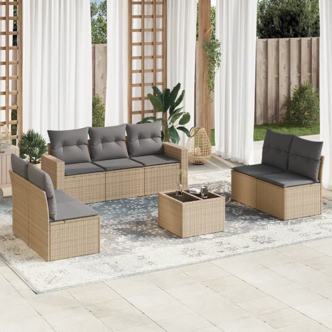 vidaXL 7-tlg. Garten-Sofagarnitur mit Kissen Schwarz Poly Rattan
