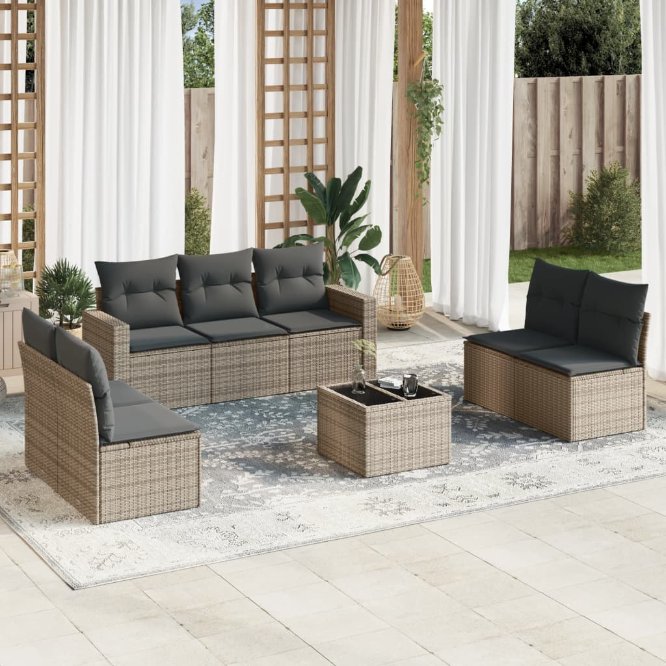 vidaXL 7-tlg. Garten-Sofagarnitur mit Kissen Schwarz Poly Rattan