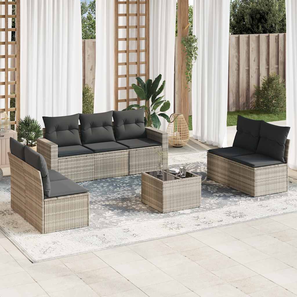 vidaXL 7-tlg. Garten-Sofagarnitur mit Kissen Schwarz Poly Rattan