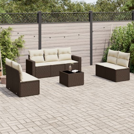 vidaXL 7-tlg. Garten-Sofagarnitur mit Kissen Schwarz Poly Rattan