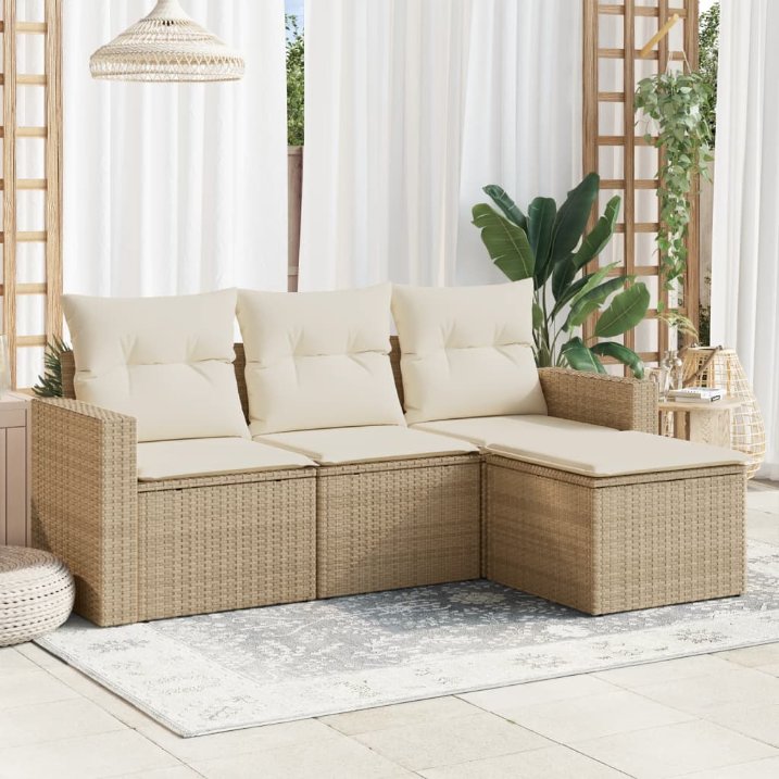 vidaXL 4-tlg. Garten-Sofagarnitur mit Kissen Schwarz Poly Rattan
