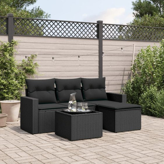 vidaXL 4-tlg. Garten-Sofagarnitur mit Kissen Schwarz Poly Rattan