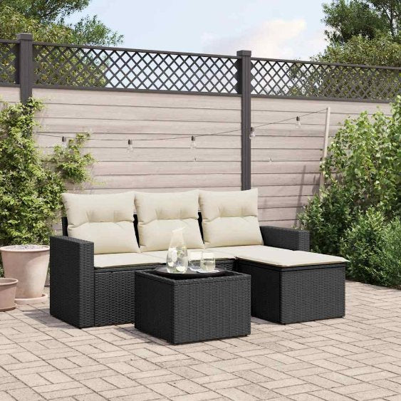 vidaXL 4-tlg. Garten-Sofagarnitur mit Kissen Schwarz Poly Rattan