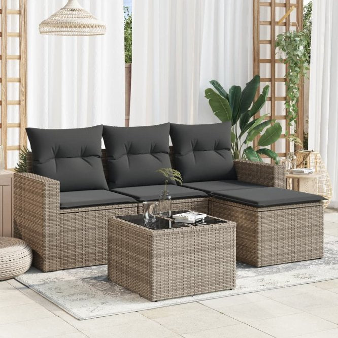 vidaXL 4-tlg. Garten-Sofagarnitur mit Kissen Schwarz Poly Rattan