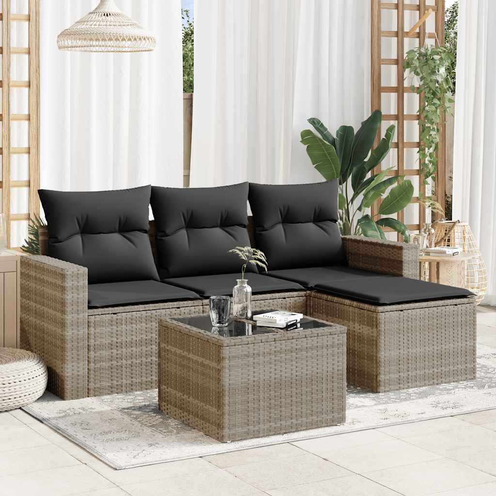 vidaXL 4-tlg. Garten-Sofagarnitur mit Kissen Schwarz Poly Rattan