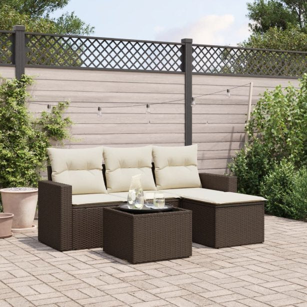 vidaXL 4-tlg. Garten-Sofagarnitur mit Kissen Schwarz Poly Rattan