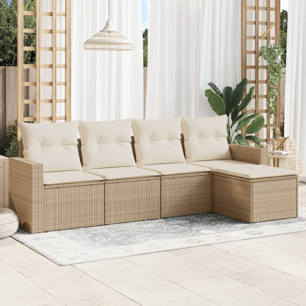 vidaXL 5-tlg. Garten-Sofagarnitur mit Kissen Schwarz Poly Rattan