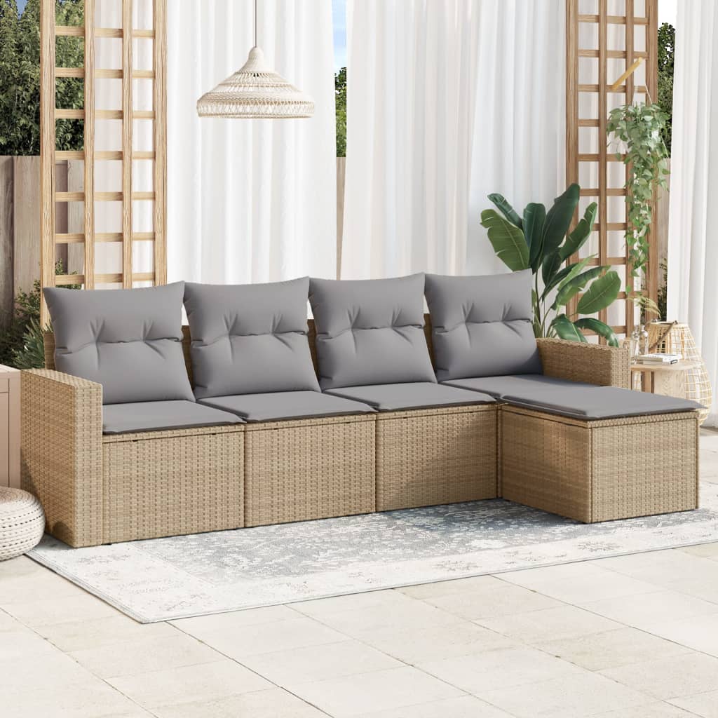 vidaXL 5-tlg. Garten-Sofagarnitur mit Kissen Schwarz Poly Rattan