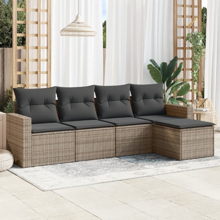 vidaXL 5-tlg. Garten-Sofagarnitur mit Kissen Schwarz Poly Rattan