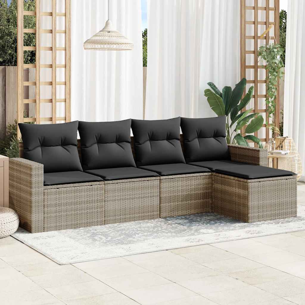 vidaXL 5-tlg. Garten-Sofagarnitur mit Kissen Schwarz Poly Rattan
