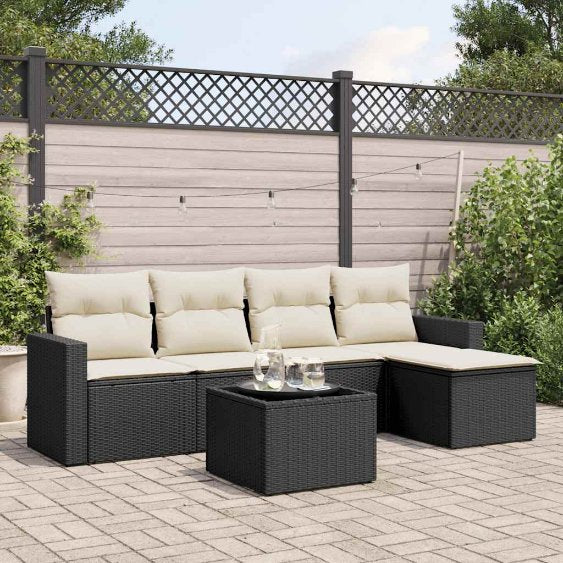 vidaXL 5-tlg. Garten-Sofagarnitur mit Kissen Schwarz Poly Rattan