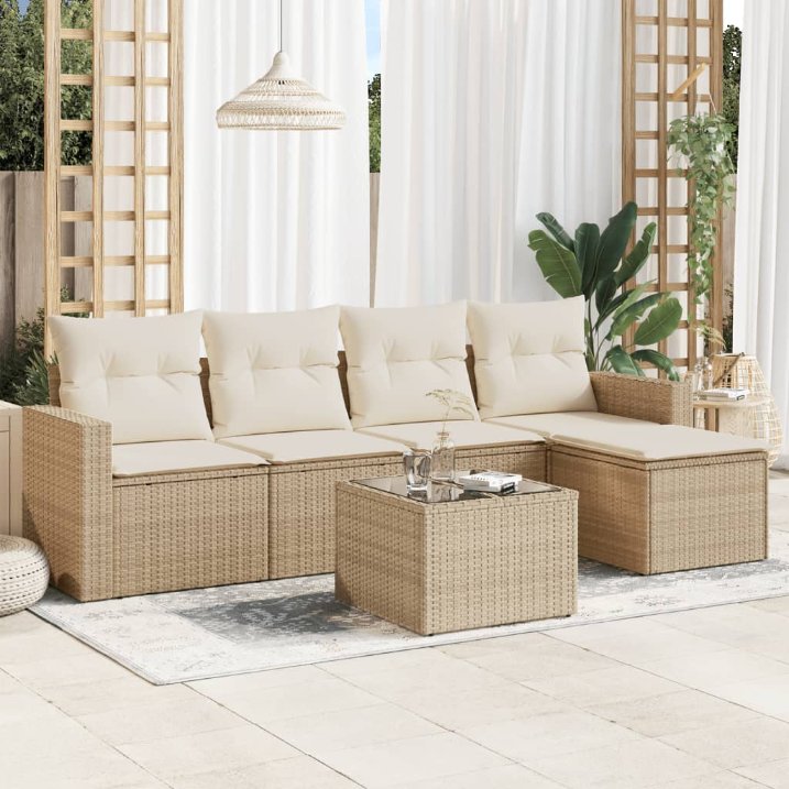 vidaXL 5-tlg. Garten-Sofagarnitur mit Kissen Schwarz Poly Rattan