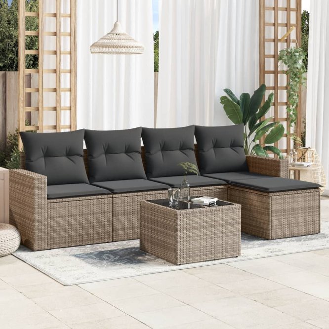 vidaXL 5-tlg. Garten-Sofagarnitur mit Kissen Schwarz Poly Rattan