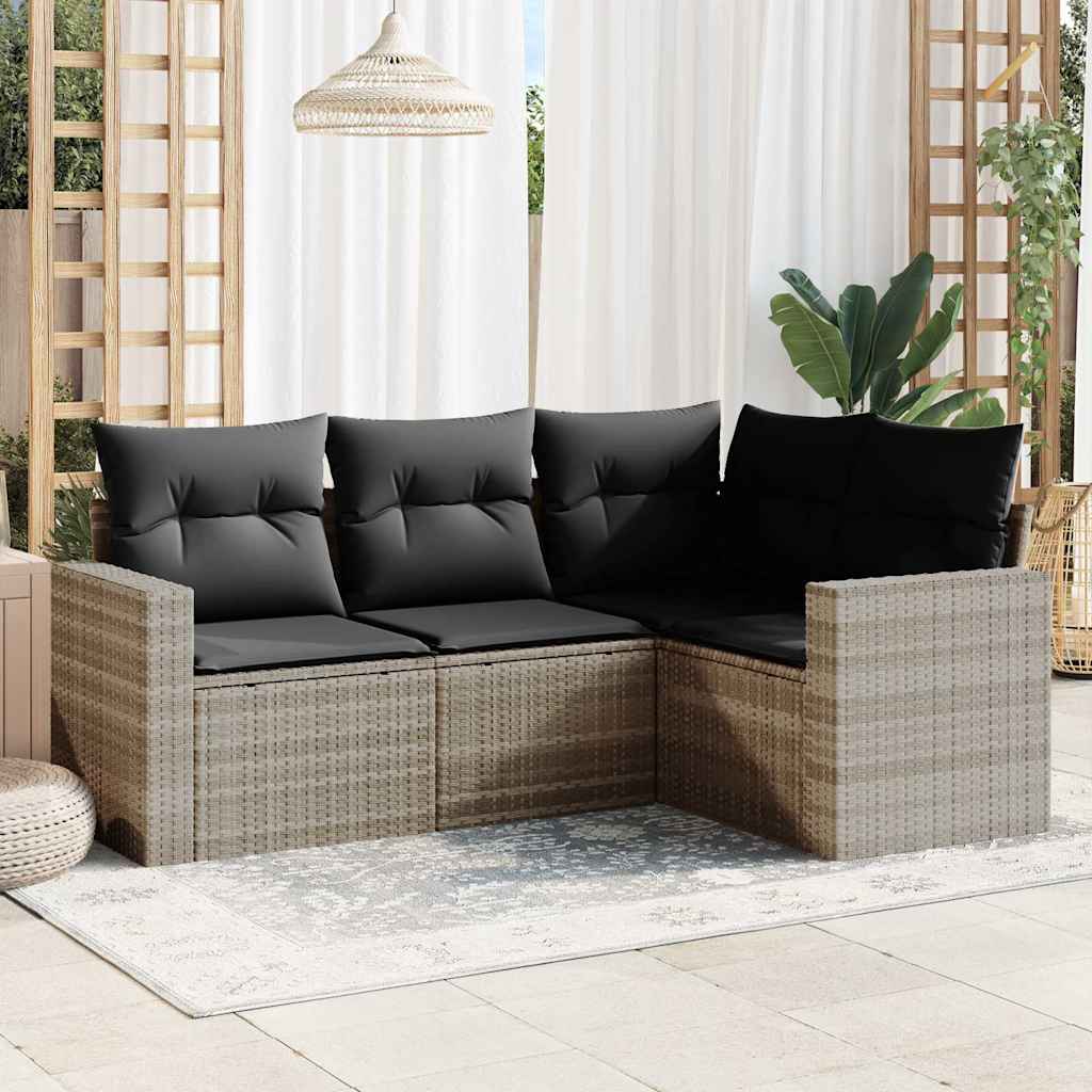 vidaXL 4-tlg. Garten-Sofagarnitur mit Kissen Schwarz Poly Rattan
