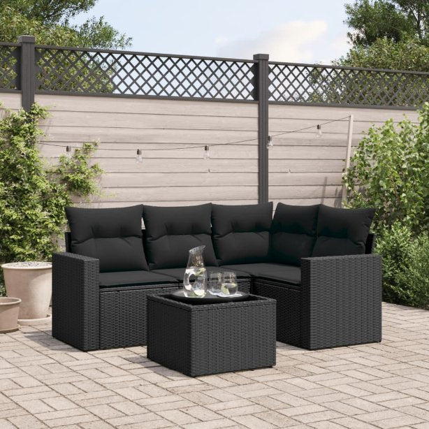 vidaXL 4-tlg. Garten-Sofagarnitur mit Kissen Schwarz Poly Rattan