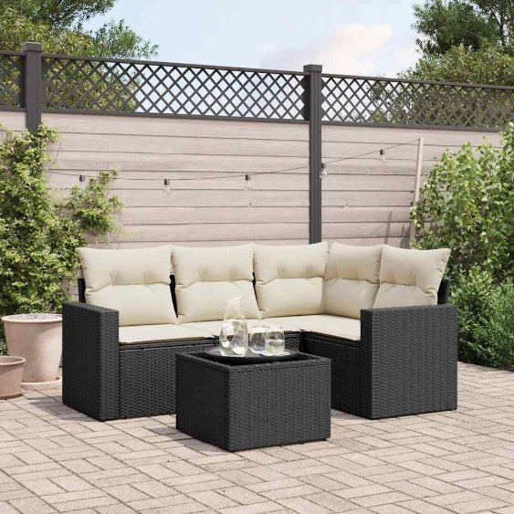 vidaXL 4-tlg. Garten-Sofagarnitur mit Kissen Schwarz Poly Rattan