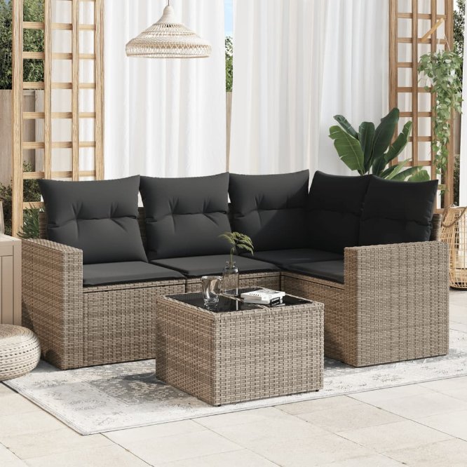 vidaXL 4-tlg. Garten-Sofagarnitur mit Kissen Schwarz Poly Rattan