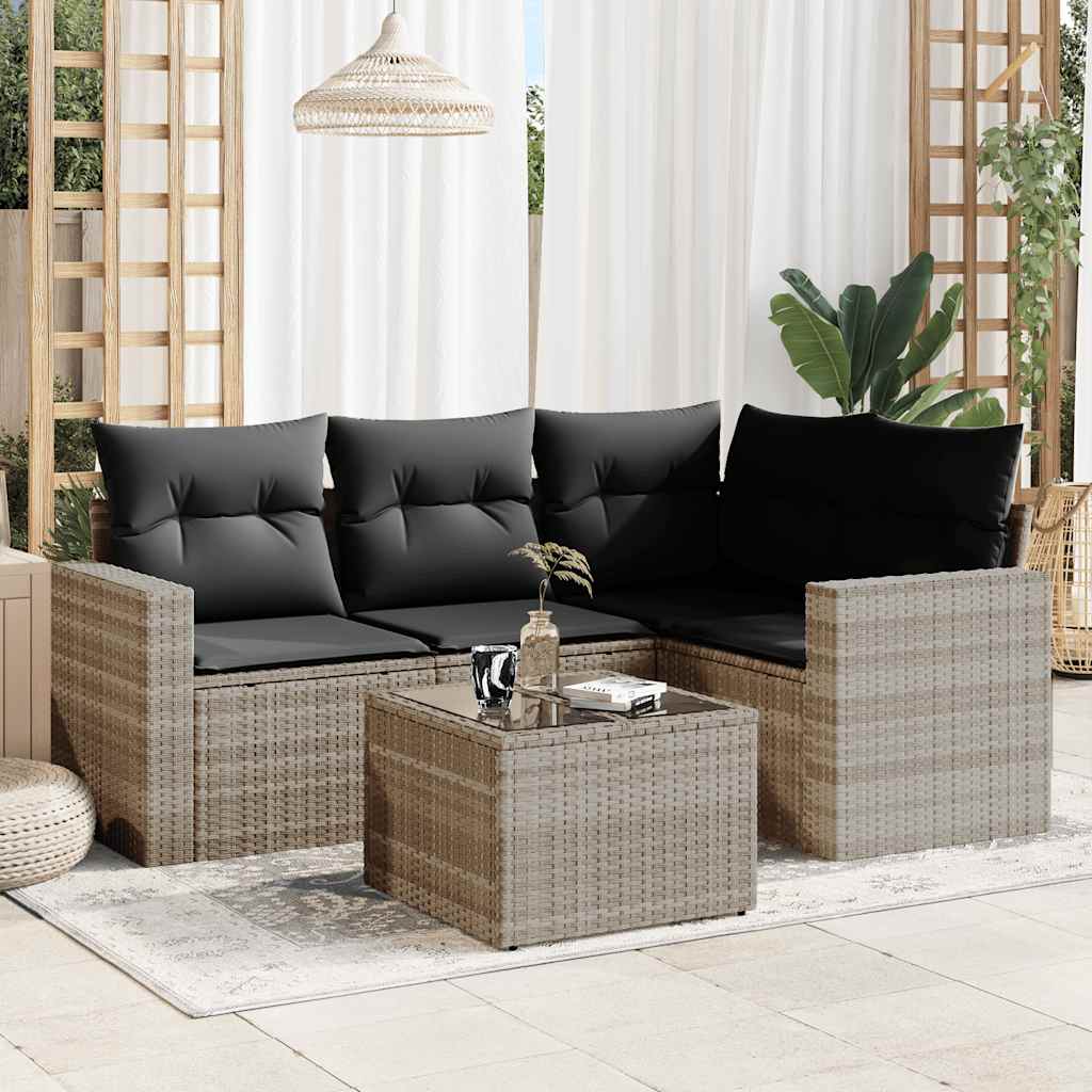 vidaXL 4-tlg. Garten-Sofagarnitur mit Kissen Schwarz Poly Rattan