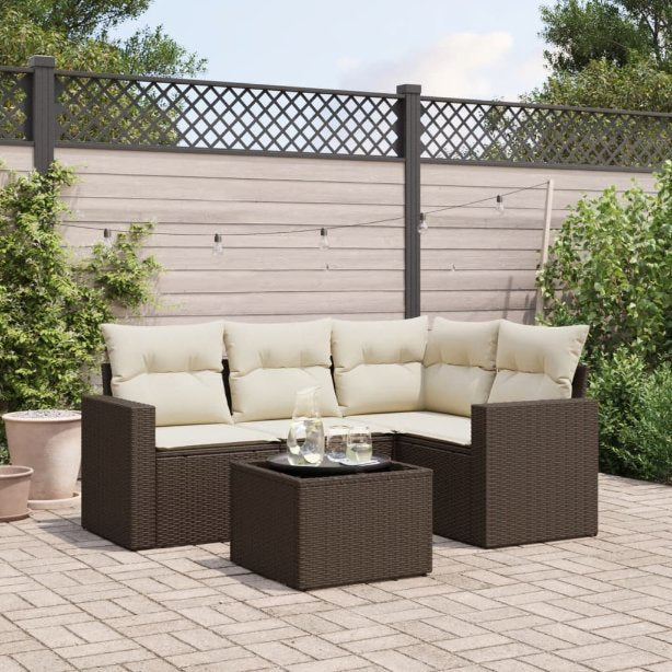 vidaXL 4-tlg. Garten-Sofagarnitur mit Kissen Schwarz Poly Rattan