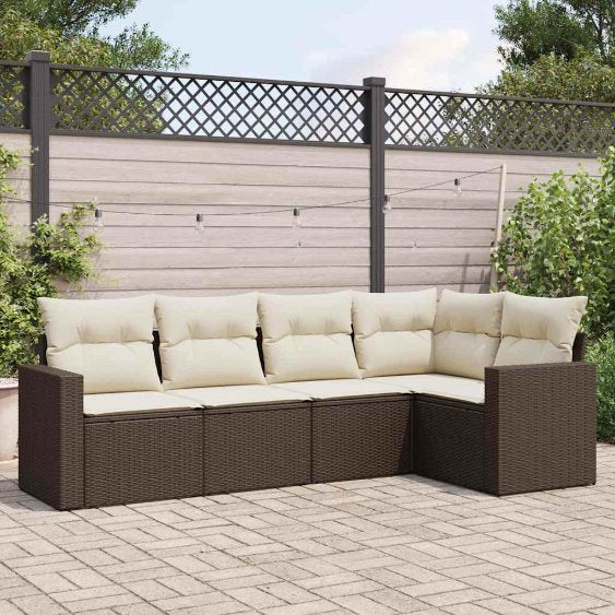 vidaXL 5-tlg. Garten-Sofagarnitur mit Kissen Schwarz Poly Rattan