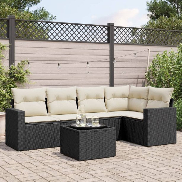 vidaXL 5-tlg. Garten-Sofagarnitur mit Kissen Schwarz Poly Rattan