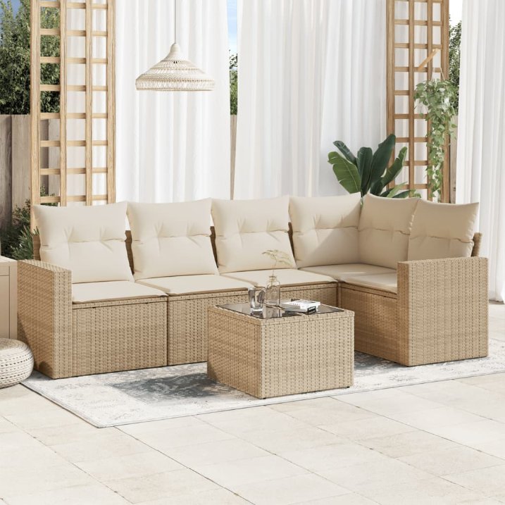 vidaXL 5-tlg. Garten-Sofagarnitur mit Kissen Schwarz Poly Rattan