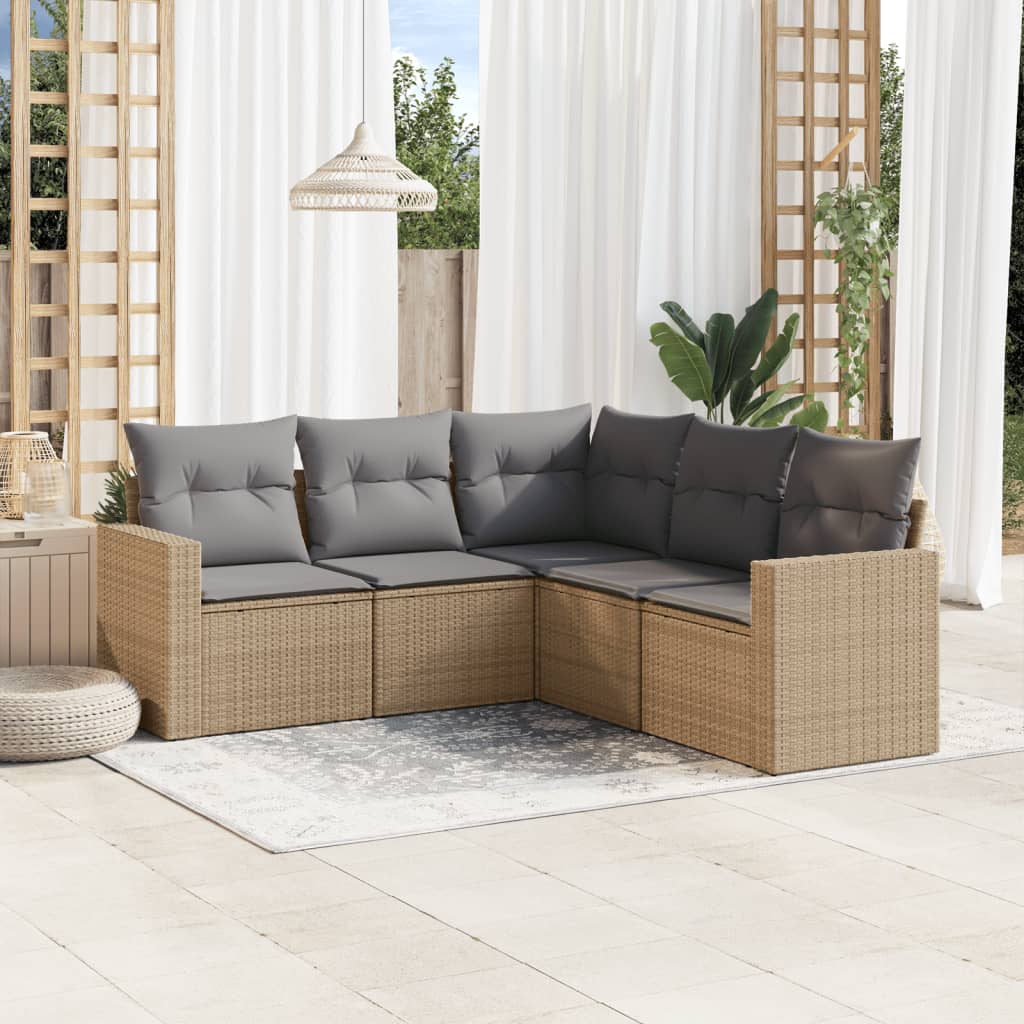vidaXL 5-tlg. Garten-Sofagarnitur mit Kissen Schwarz Poly Rattan